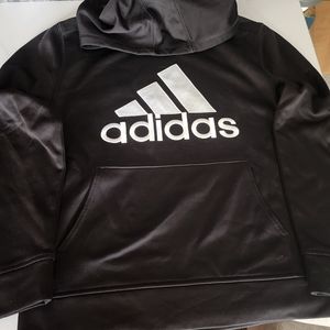 Adidas Sweatshirt | Athletic Black Hoodie|Boys Size L | Black W White ADIDAS